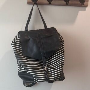 Stella & Dot Black and Cream Striped Backpack